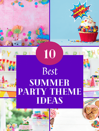 10 best summer party theme ideas with bright and fun visuals of cupcakes, party decorations, and summer-inspired party setups. Perfect for planning an exciting summer celebration!