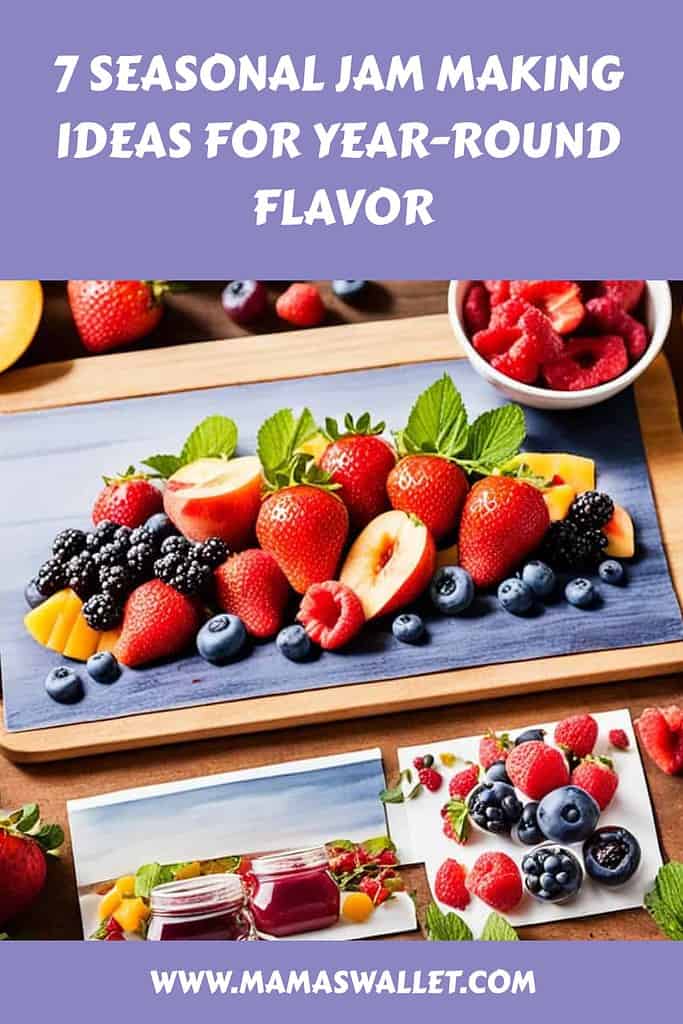 a collage of different fruits on a cutting board