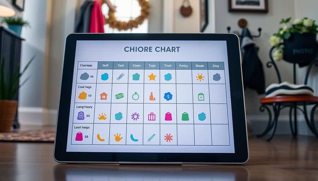 Digital cleaning chore chart for entryway