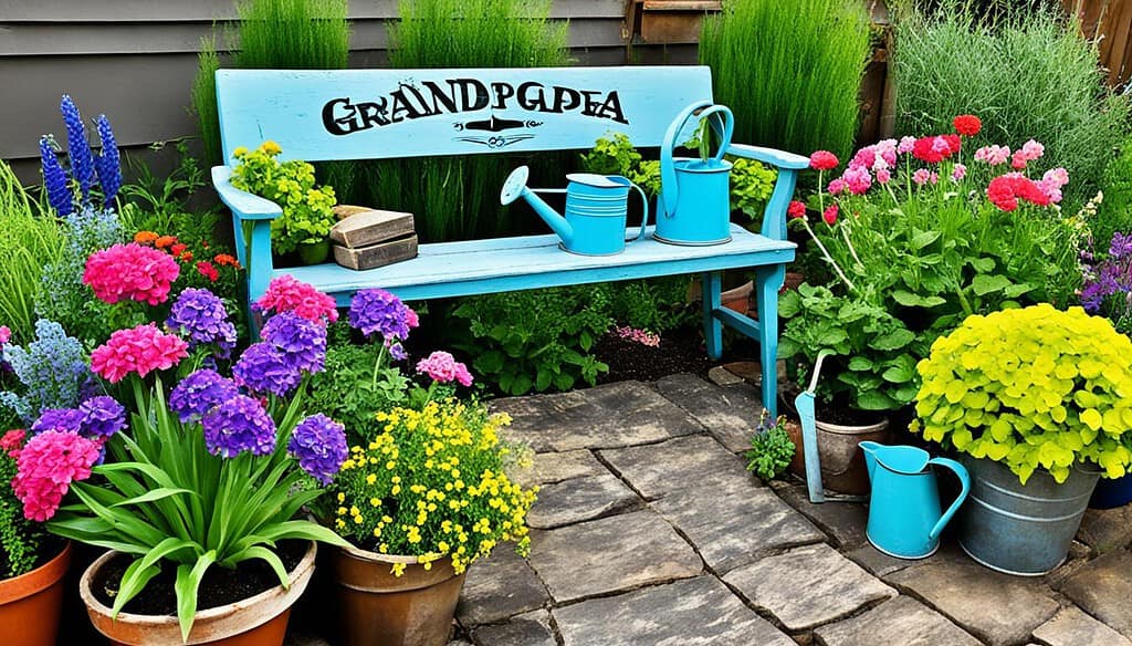 Eclectic grandpa garden with vintage planters