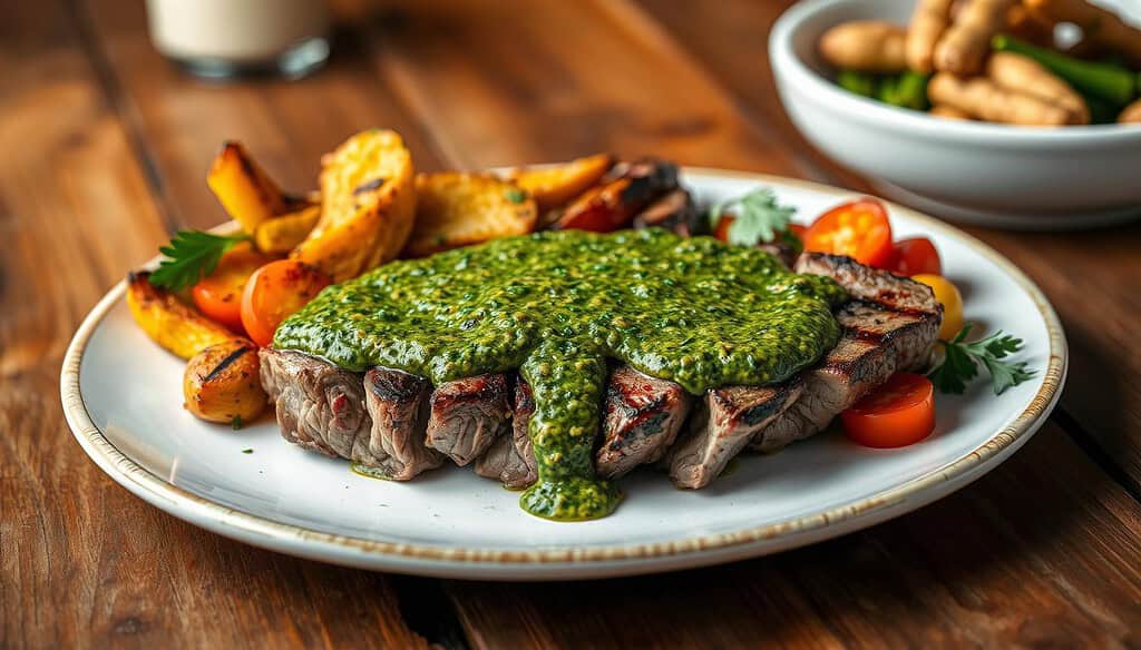 Grilled Steak Dinner with Chimichurri Sauce