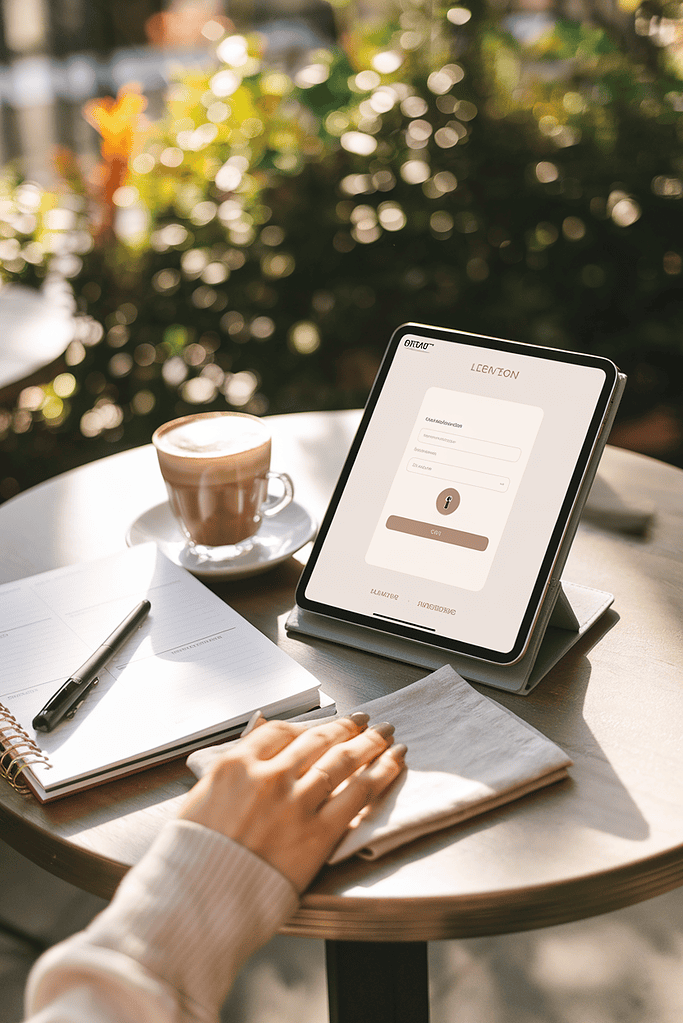 a person's hand on a tablet